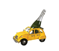 Decorative 2CV yellow metal bottle holder