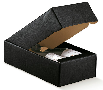 Milan cardboard box with black fabric look 2 bottles