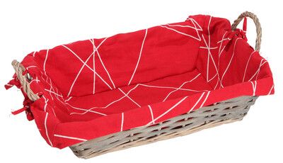 Rio wicker/peeled wood grey ceruse red fabric rectangle basket 38x28x10cm