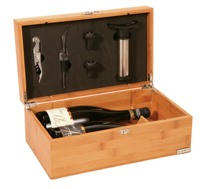 Coffret sommelier Bamboo 2 bouteilles bambou 5 pièces