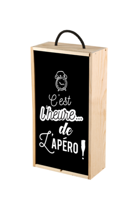 Thibaud Aperitif box 1 bottle wood black lid 3 pieces - C'est l'heure de l'apéro