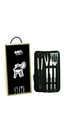 Coffret BBQ Fernando magnum/2 bouteilles bois couvercle noir 5 pièces - BBQ Part