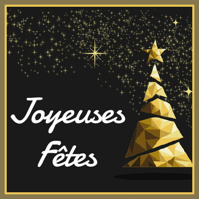 Square black/gold adhesive label - Joyeuses Fêtes (box of 500)