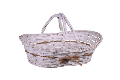 Bianca off-white wicker/wood basket 33x26x8/10cm