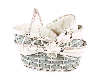 Image au survol de Jade basket wicker/wood anthracite fabric beige oval 36x30x12/15cm