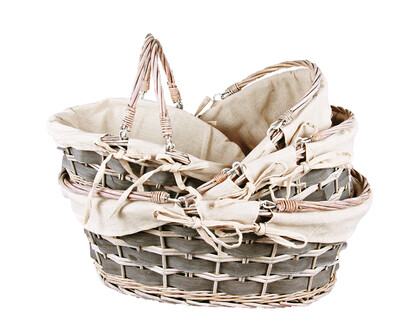 Jade basket wicker/wood anthracite fabric beige oval 54x40x16/20cm