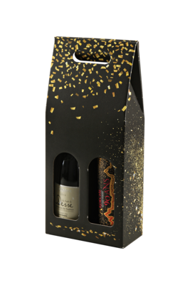 Petra festive black/gold cardboard suitcase 2 bottles - FSC7®