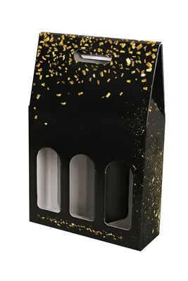 Image au survol de Petra festive black/gold cardboard suitcase 3 bottles - FSC7®