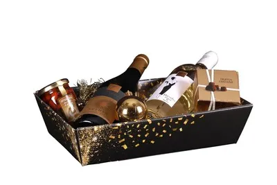 Image au survol de Petra festive black/gold cardboard basket 34x21x8cm - FSC7®