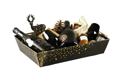 Image au survol de Petra festive black/gold cardboard basket 37x28x8cm - FSC7®