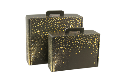 Petra festive black/gold cardboard gourmet suitcase 34.5x25.5x11.5cm - FSC7®