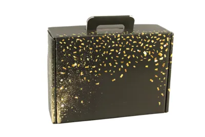 Image au survol de Petra festive black/gold cardboard gourmet suitcase 42x35.5x12cm - FSC7®