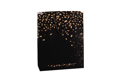 Petra shiny laminated paper bag black/gold shopping bag 35x14x44cm - FSC7®