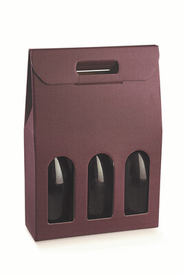 Riga wine red-leather-look cardboard suitcase 3 bottles