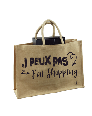 Goa natural hessian bag 6 bottles, black decor - J'peux pas j'ai shopping