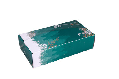 Calgary festive green/white decorated cardboard box, 2 bottles, 20x9.3x36cm