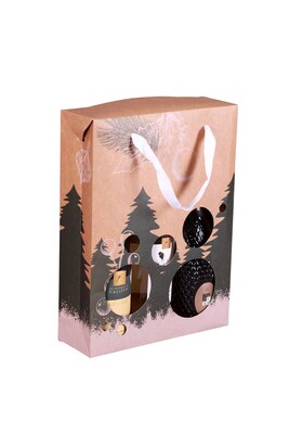 Boxbag Chicago festive green/white kraft paper bag 3 bottle window