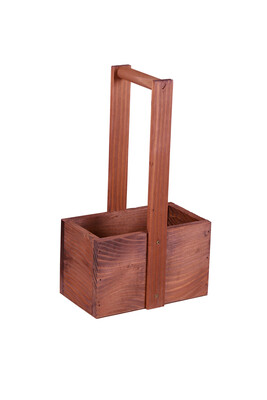 Bruno walnut-stained wood basket, 2 bottles fixed wooden handle, 18x9xh12/33cm