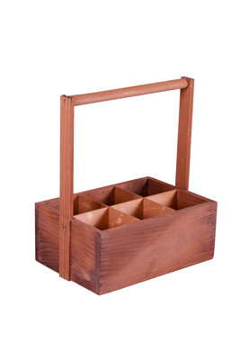 Bruno walnut-stained fir wood basket, 6 bottles fixed 27x18xh12/33cm