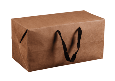 Boxbag Chicago black kraft paper 3 bottles window, 250gr, ribbon handles