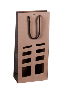 Elusa brown/black kraft paper bag 2 bottle windows - FSC7®