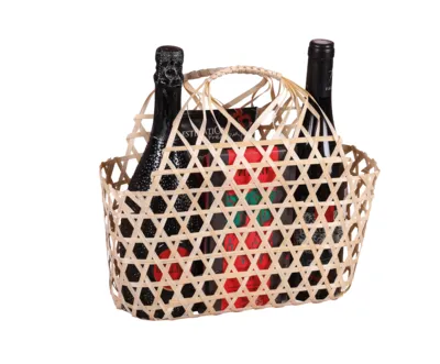 Image au survol de Lio openwork bamboo basket natural oval 29x12x16/29cm