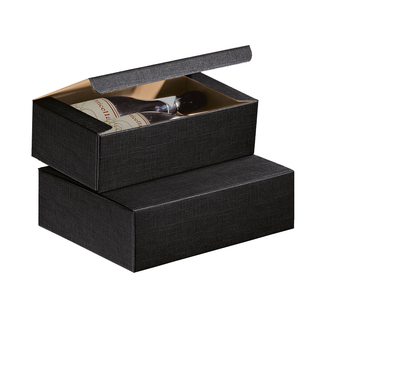 Milan black cloth-look cardboard box, 3 bottles, base and automatic wedging