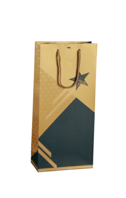 Verona bag paper laminated gloss gold / blue 2 bottles - FSC7®