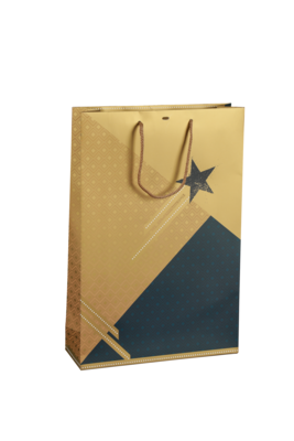 Verona matte gold / blue laminated paper bag 3 bottles - FSC7®