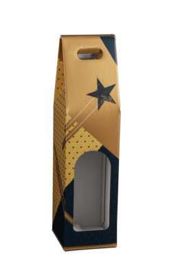 Verona gold/blue decorated cardboard suicase 1 bottle - FSC7®