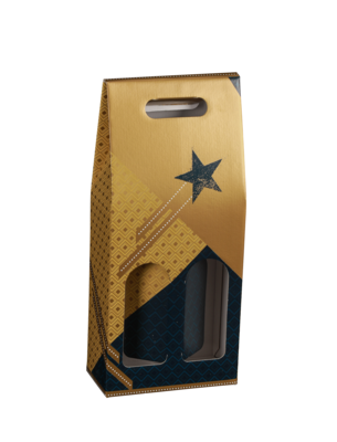 Verona gold/blue decorated cardboard suicase 2 bottles - FSC7®