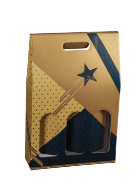 Verona gold/blue decorated cardboard suicase 2 bottles - FSC7®