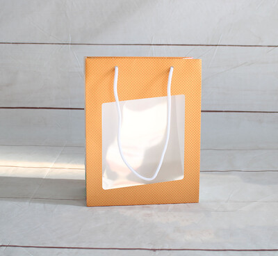 Granada orange kraft paper bag for local product 22x11x28cm plastic windows