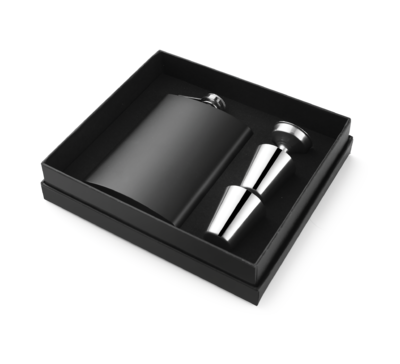 Coffret flasque Astrid inox 6oz/18cl finition noir mat 4 pièces