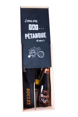 Coffret pétanque Léon magnum/2 bouteilles bois couvercle noir 6 pièces - j'peux