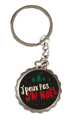 Ivo bottle opener key ring, matt metal finish, decorated J'peux pas j'ai Noël