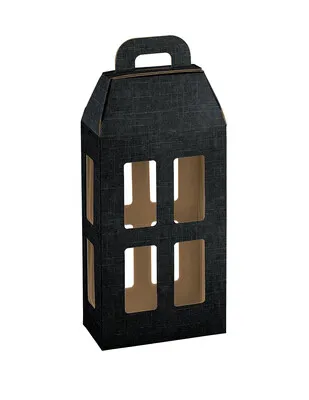 Image au survol de Milan cardboard lantern with black fabric look 4 bottles