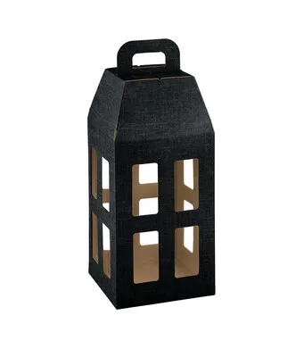 Image au survol de Milan cardboard lantern with black fabric look 2 bottles