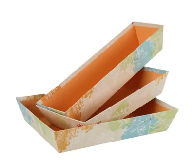 Image au survol de Granada rigid cardboard basket Beige/orange rectangle 33x20x7cm