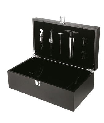 Coffret sommelier Yero 2 bouteilles bois noir 6 pièces