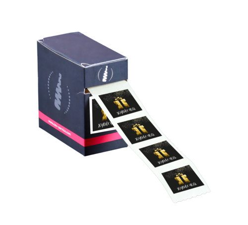 Etiquette adhésive carrée noir/or - Joyeux Noël (boîte de 500)