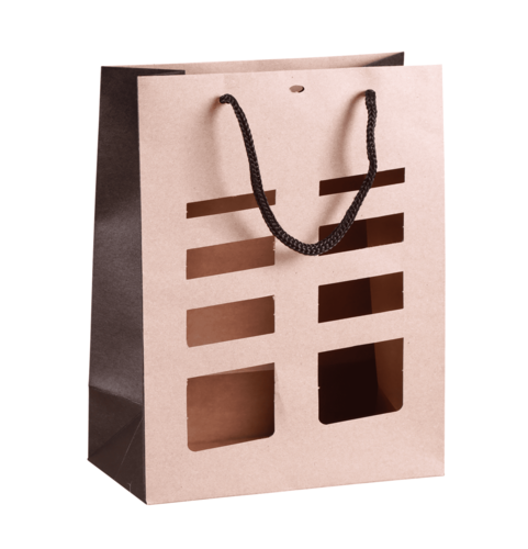 Product image Elusa brown/black kraft paper bag for local product 22x11x28cm windows