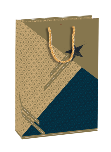 Product image Verona matte gold / blue laminated paper bag 3 bottles - FSC7®