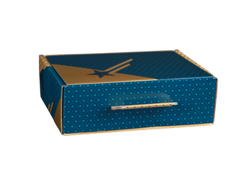 Image du produit Valisette gourmande Verona carton renforcé or/bleu festif, 34.5x25.5x11.5 - FSC®