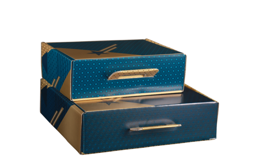 Image du produit Valisette gourmande Verona carton renforcé or/bleu festif, 34.5x25.5x11.5 - FSC®