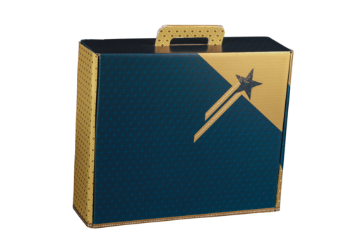 Product image Verona festive gold/blue cardboard gourmet suitcase 42x35.5x12cm - FSC7®