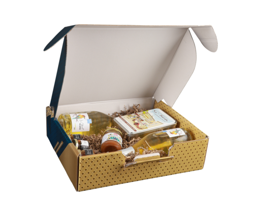 Product image Verona festive gold/blue cardboard gourmet suitcase 42x35.5x12cm - FSC7®