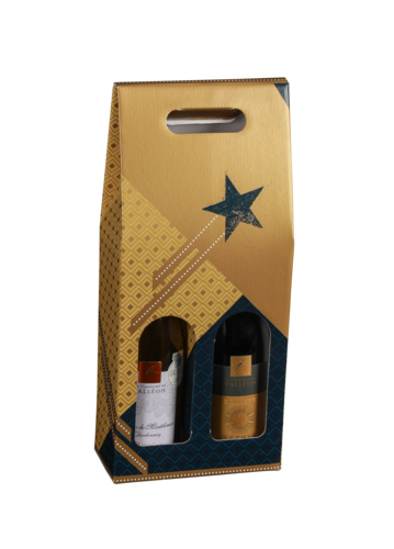 Product image Verona gold/blue decorated cardboard suicase 2 bottles - FSC7®