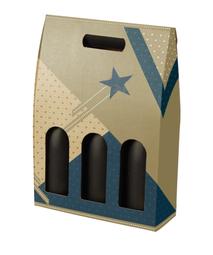 Product image Verona gold/blue decorated cardboard suicase 2 bottles - FSC7®