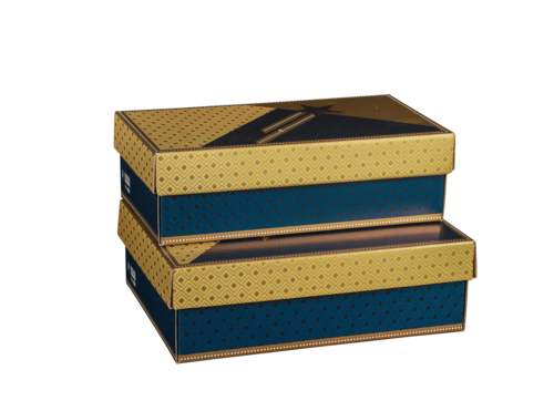 Image du produit Boite couvercle Verona carton décoré or/bleu jeu - 33x18x10cm - FSC®7